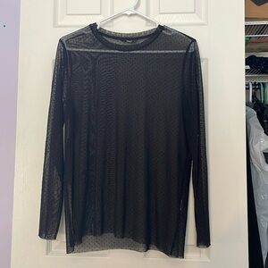 Women’s black sheer, long sleeve shirt size large.